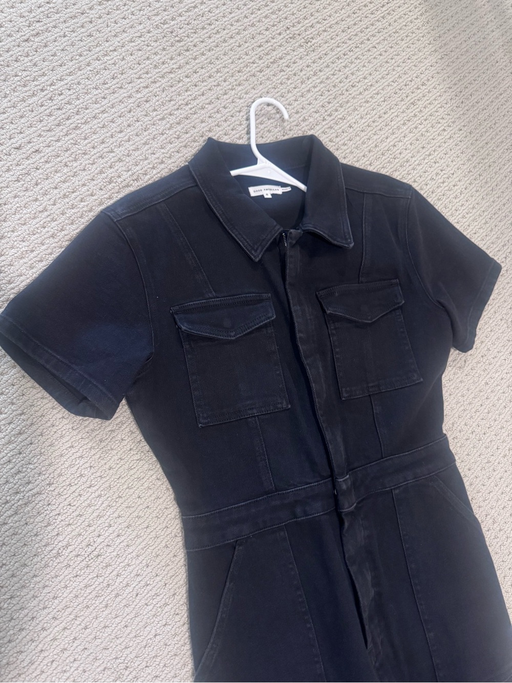 Good American Black Short Sleeve Utility Jumpsuit